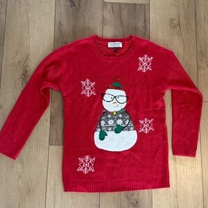 Red Christmas Sweater with Snowman Design